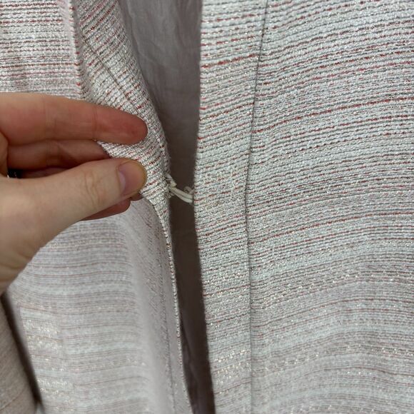 Poeta Pink White Striped Tweed Business Career Blazer Jacket Women’s Large - Picture 5 of 7